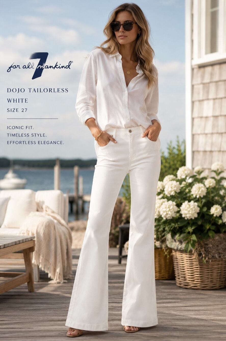 NWT 7 For All Mankind Dojo Tailorless White Wide Leg Flare Jeans Capsule Luxe 27